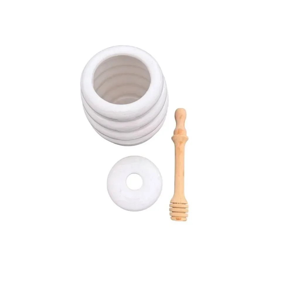 Porcelain Honey Pot Jar with Beech Wood Drizzler